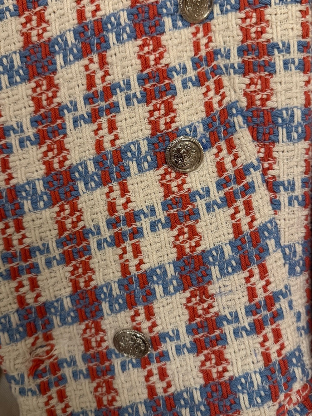 Zara Cream, Red & Blue Tweed Blazer Jacket - Picture 5 of 5